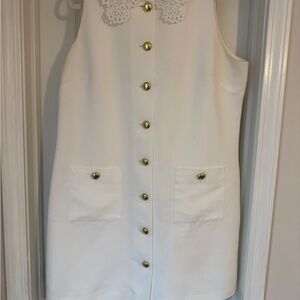Sail to Sable White Mini Dress with Gold Buttons